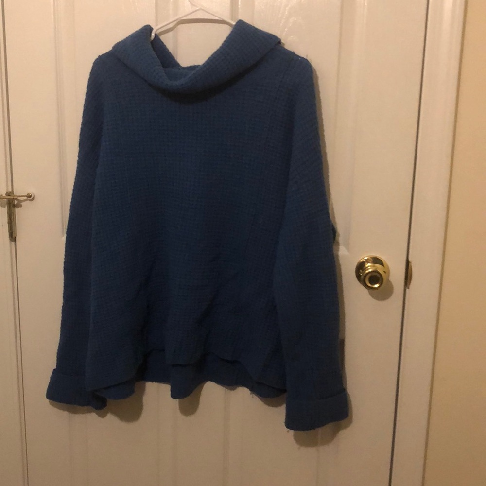 Blue free people cowl neck sweater